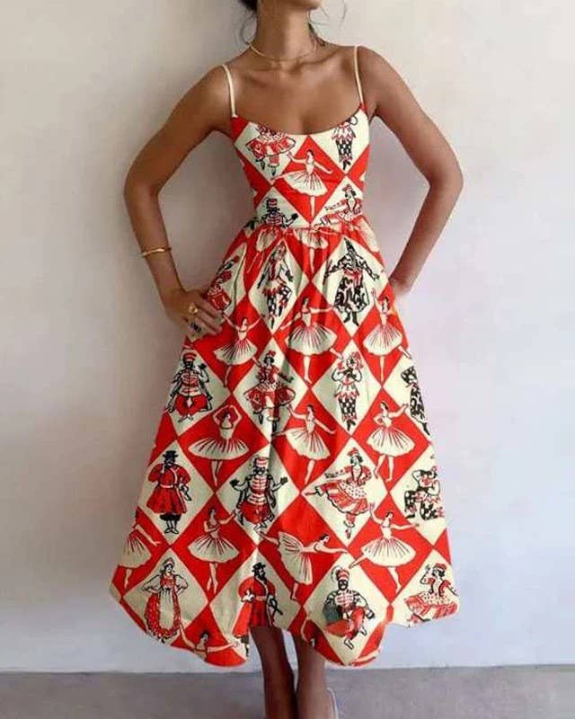 Summer Fashion Prnt Sexy Style Slip Long Dress