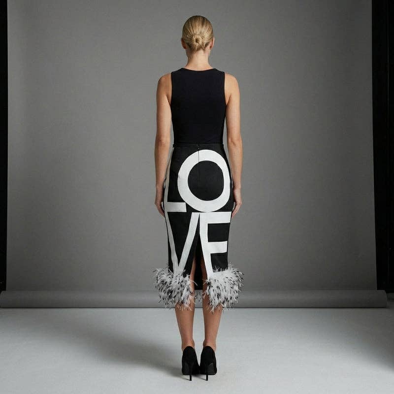 LOVE pencil skirt w/ feather hemline