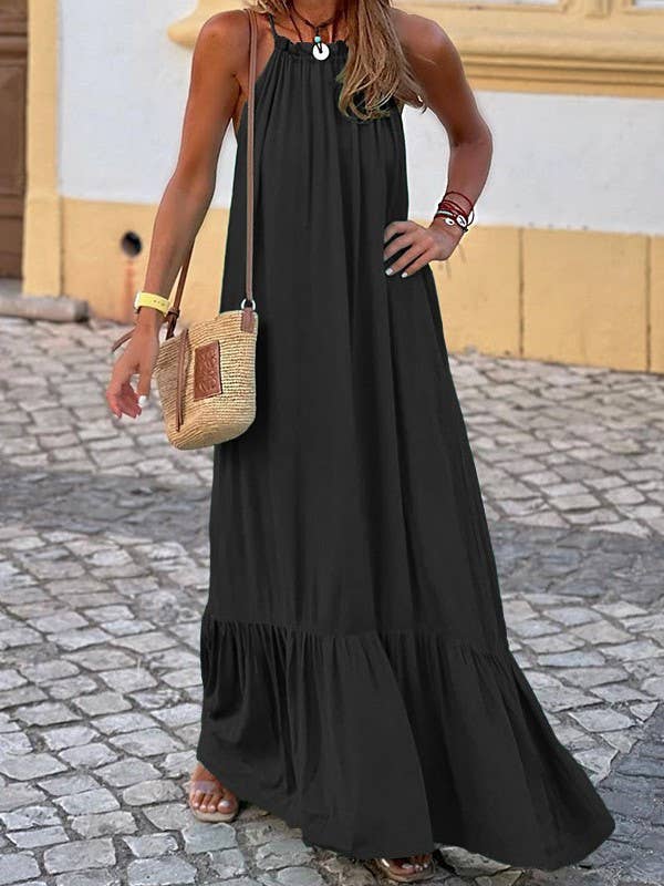 Solid halter sleeveless maxi dress