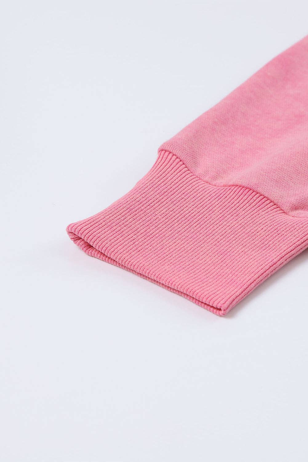 Pink Drop Shoulder Ribbed Trim Oversized Sweatshirt: Pink / M / 75%Polyester+25%Cotton