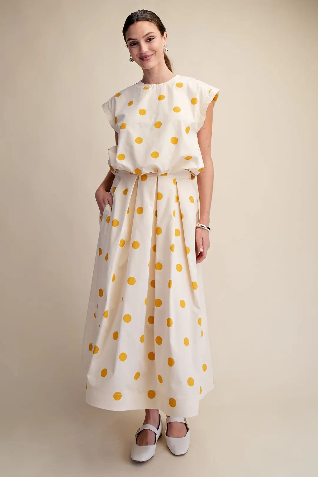 GS9884 - Pleated Midi Skirt & Bubble Top