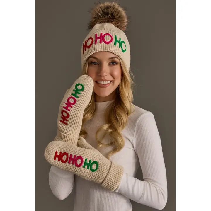 M-447 Beige Ho Ho Ho Mittens