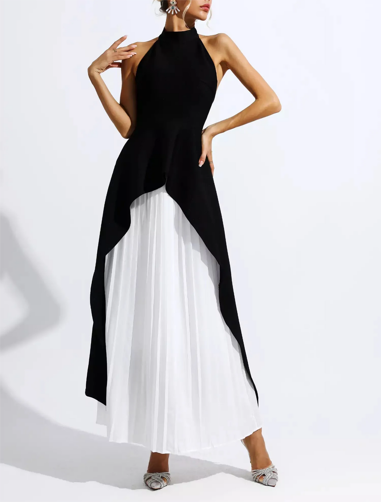 SET090 Autumn Chic: Halter Top & Pleated Skirt