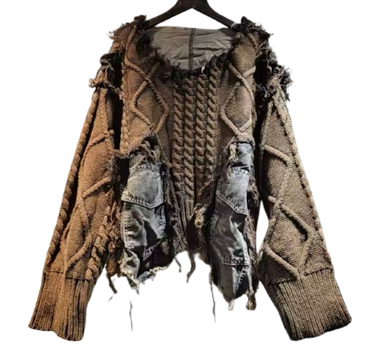 Textured Sweater with Denim Trim-Shacket