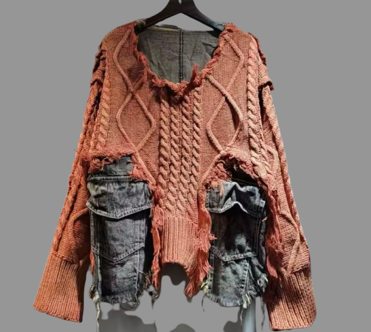 Textured Sweater with Denim Trim-Shacket