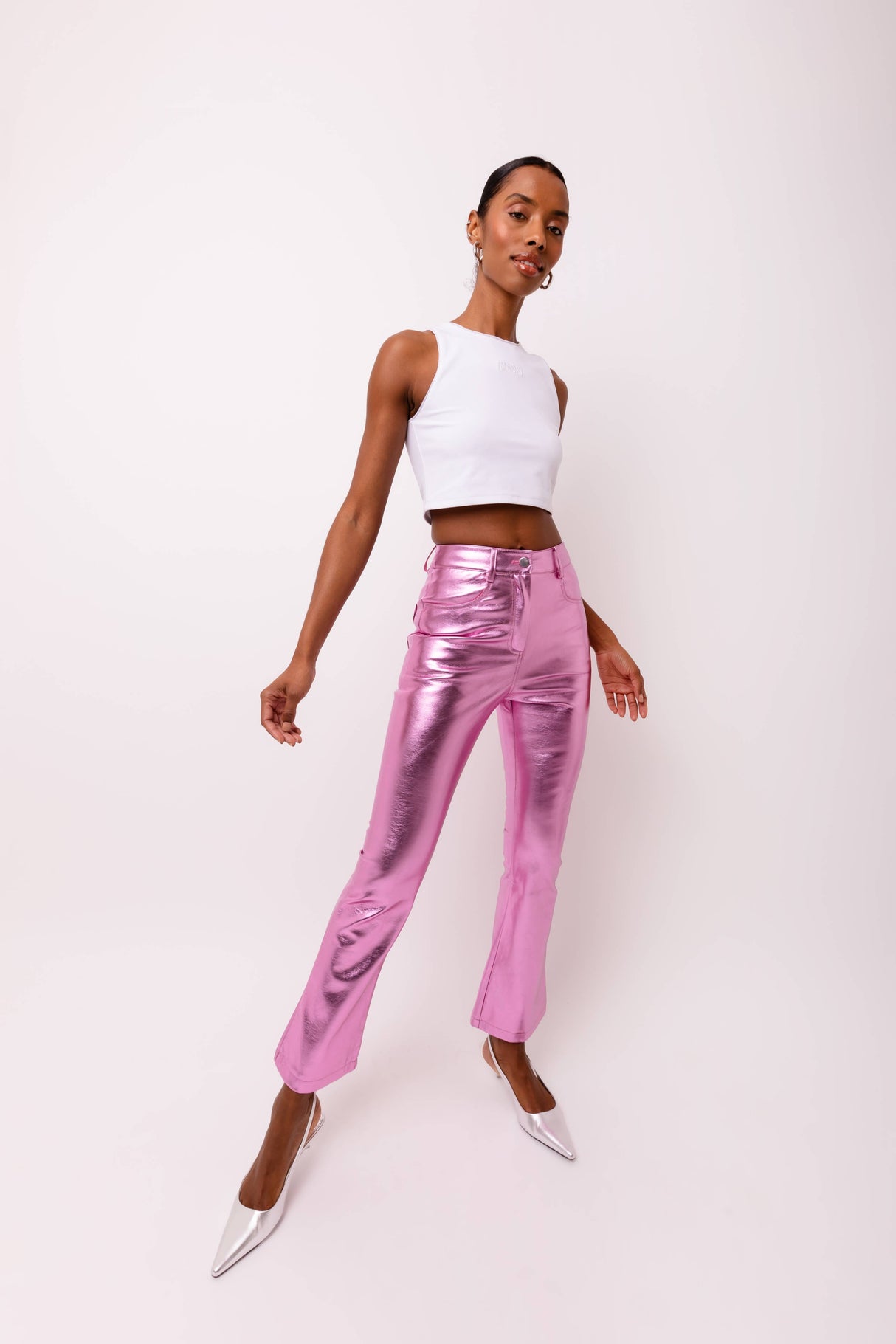 Lupe Metallic Faux Leather Slim Fit Pants