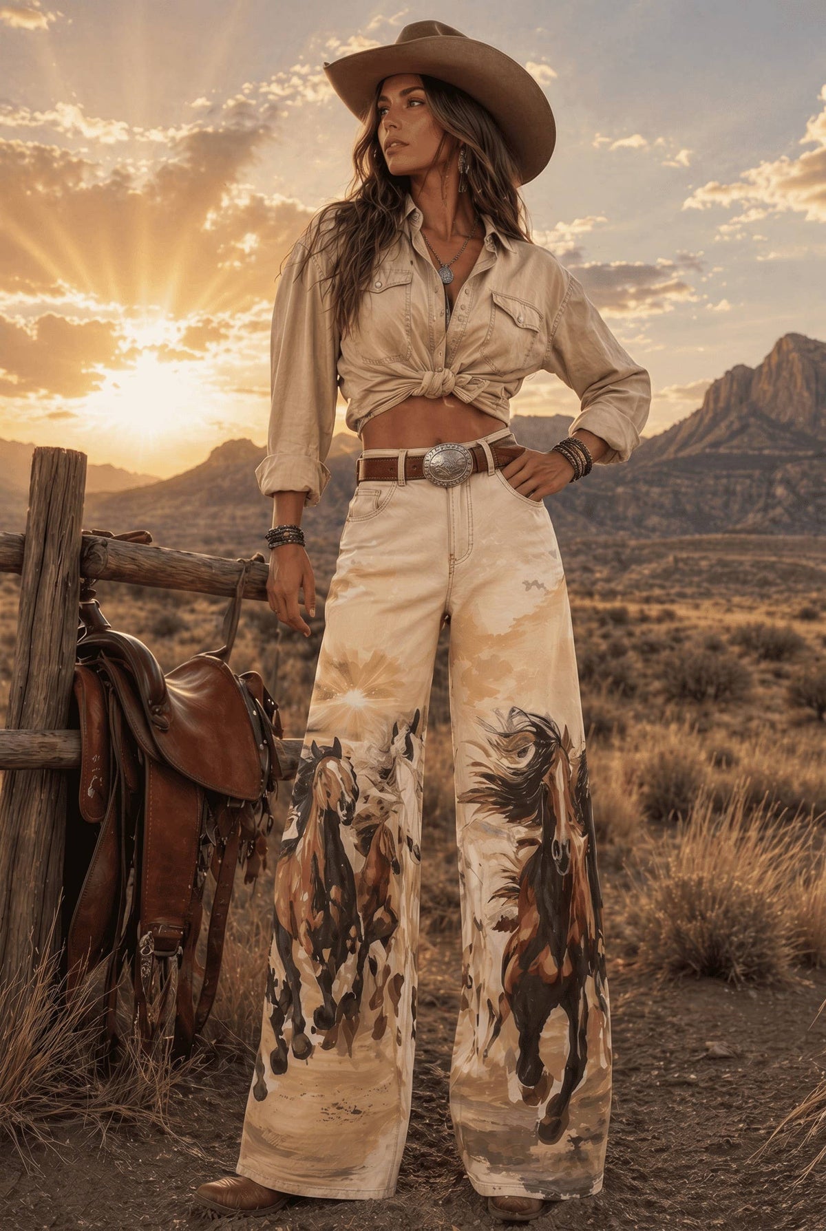 Vintage Horse Stretch Western Denim Jeans BYL81313P