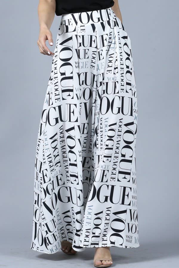 P919-2467WH-Vogue White print palazzo pants