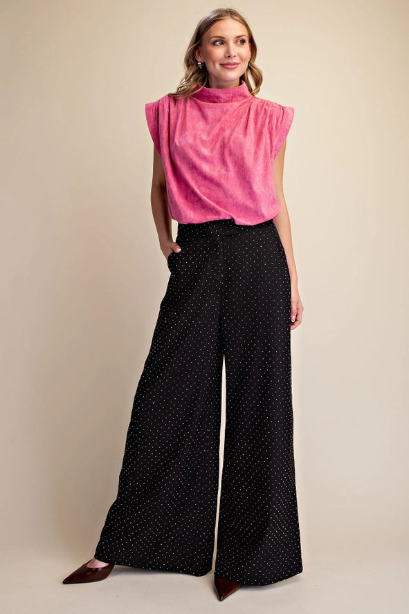 P9229 Rhinestone Wide Leg Flowy Pants