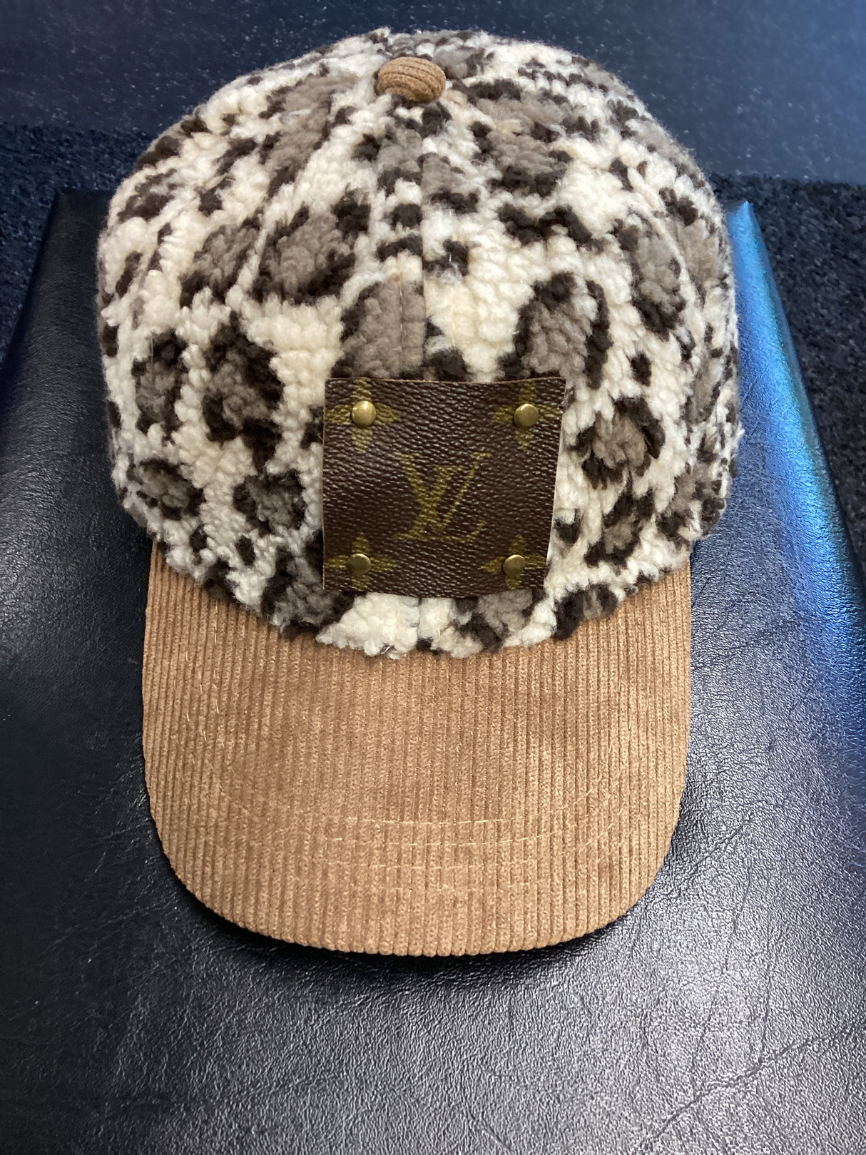 Upcycled 3 Tone Leopard Print and Ivory Cap