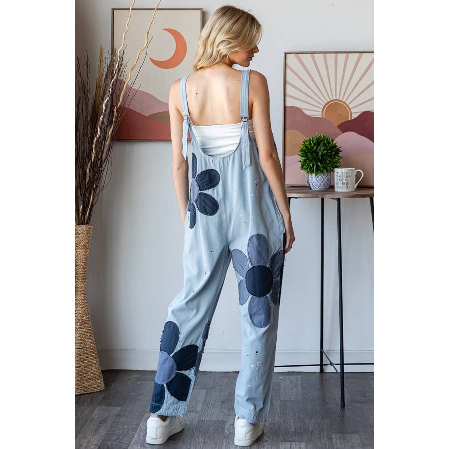 WASHED BIG FLOWER PATCHWORK OVERALL