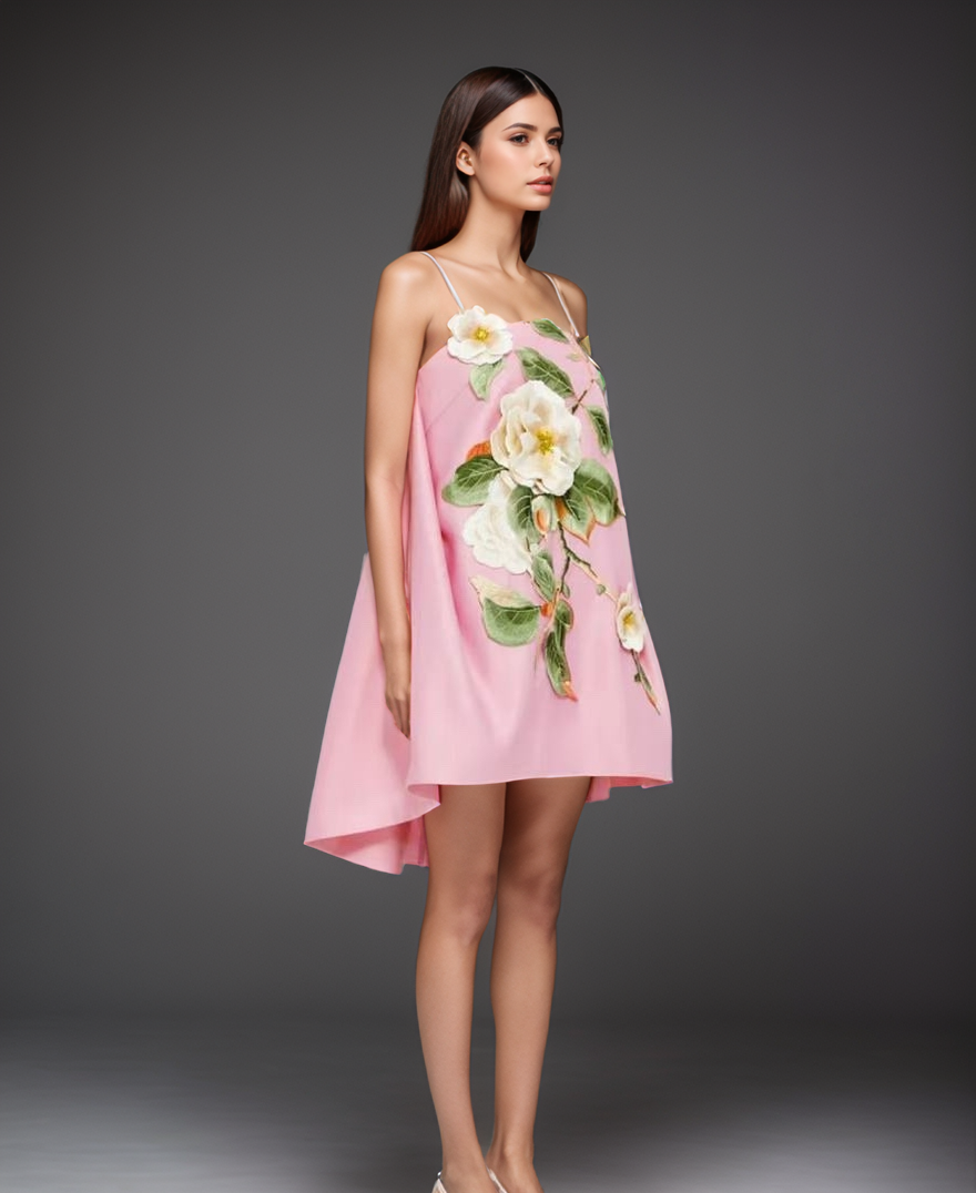 DR685Y Floral Embroidered Backless Suspender Short Skirt