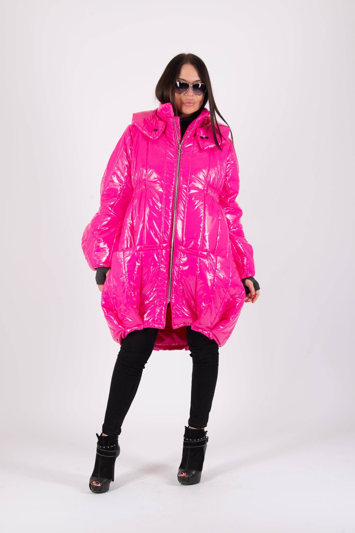 Hot Pink Women Loose Autumn Winter Puffer Coat DONNA