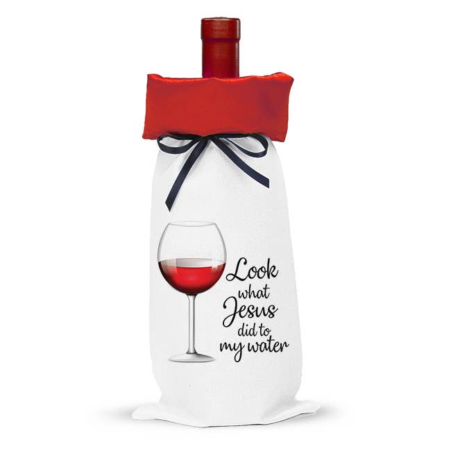 Wine Bag Red satin top - Look what Jesus did to my water