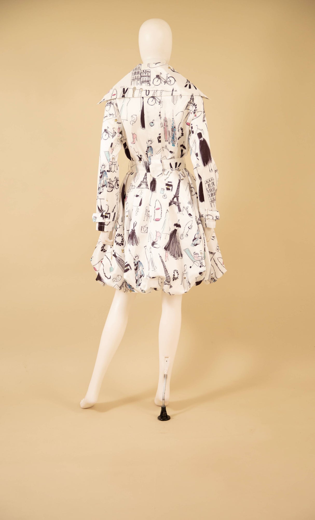 Printed Dupioni Bubble Coat Dress Fully Lined Zipper - 11665