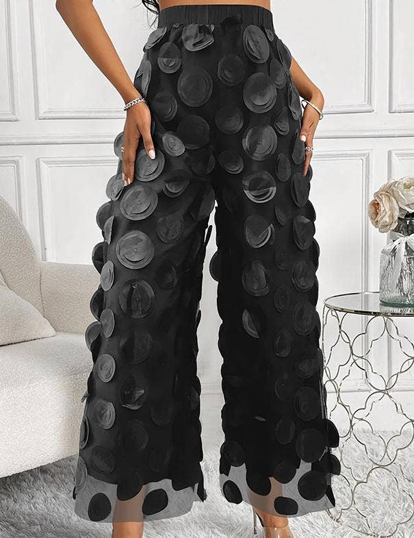 Elegant polka tulle mesh jacquard wide-leg pants