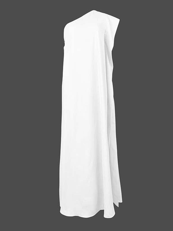 Loose Asym Solid Split One-Shoulder Maxi