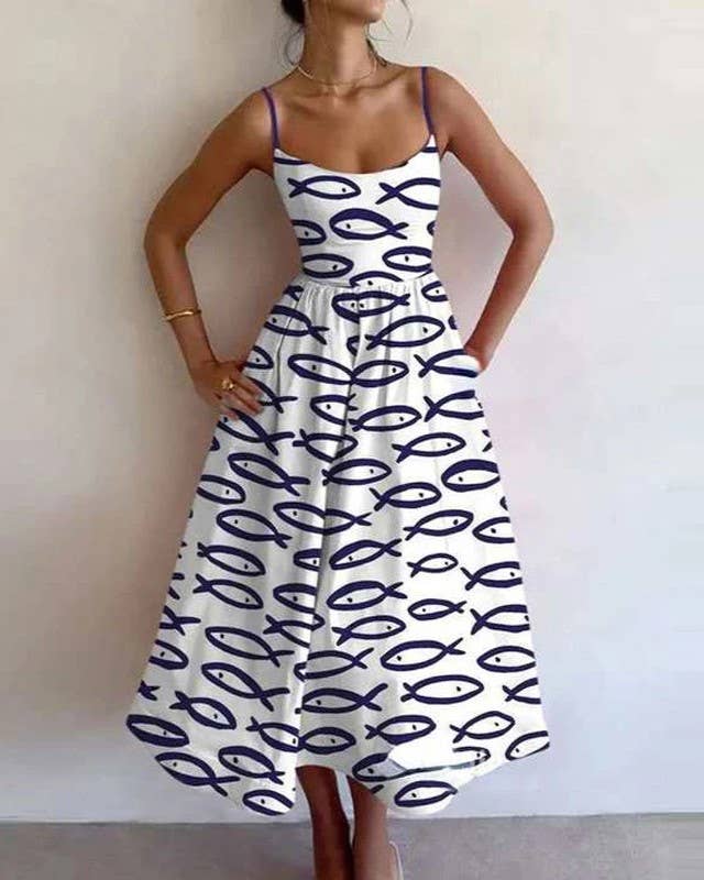 Summer Fashion Prnt Sexy Style Slip Long Dress