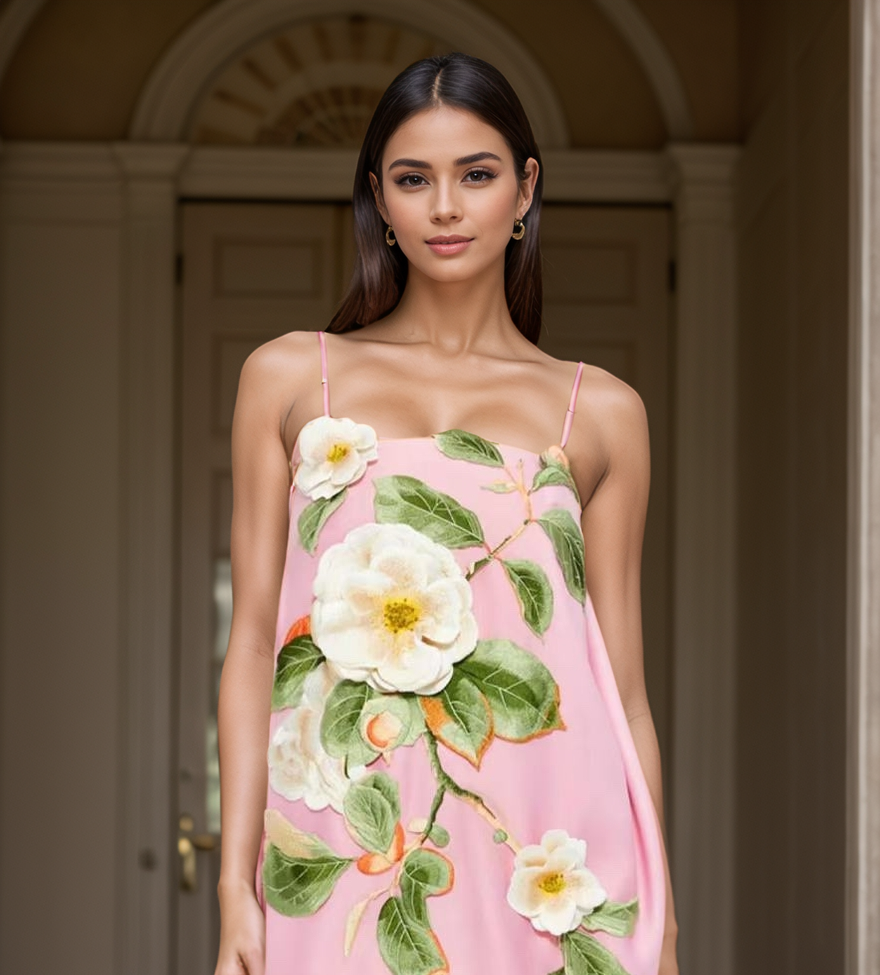 DR685Y Floral Embroidered Backless Suspender Short Skirt