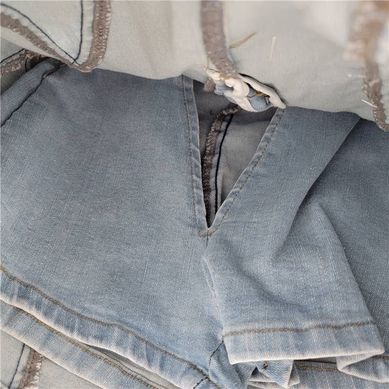 SK057Y Spring and Summer 3D Large Flower Denim Short Skirt