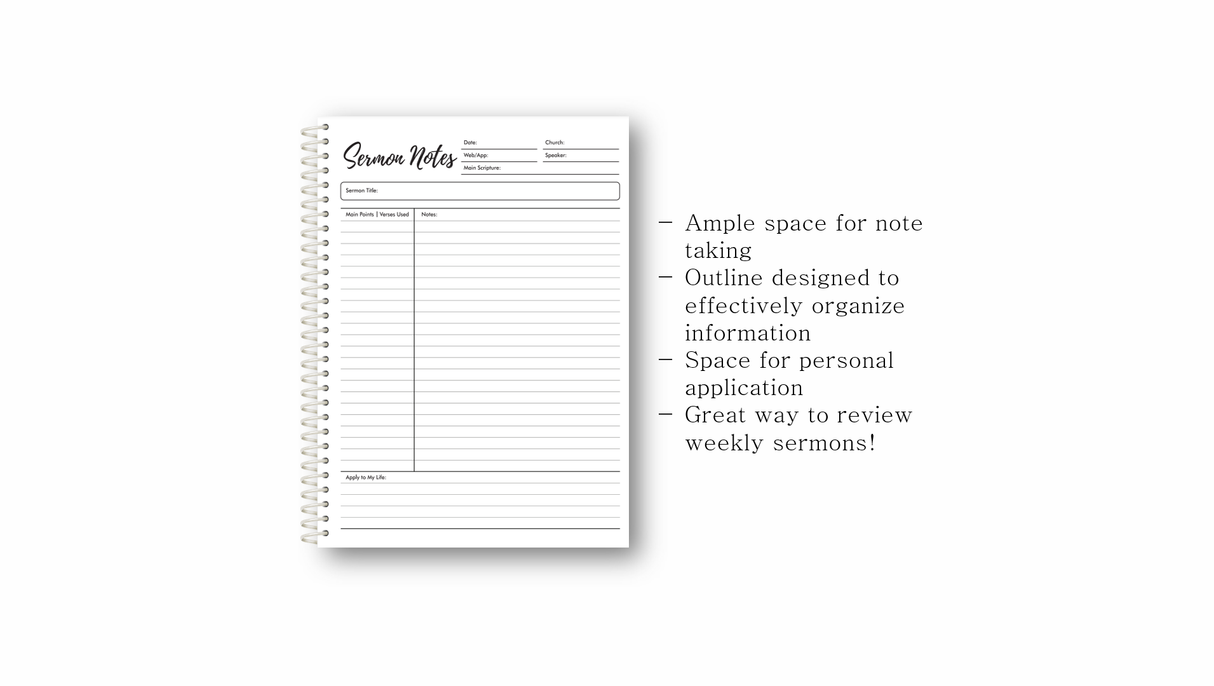 Sermon Notes Spiral-bound journal, 40 pages