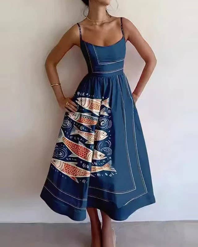 Summer Fashion Prnt Sexy Style Slip Long Dress