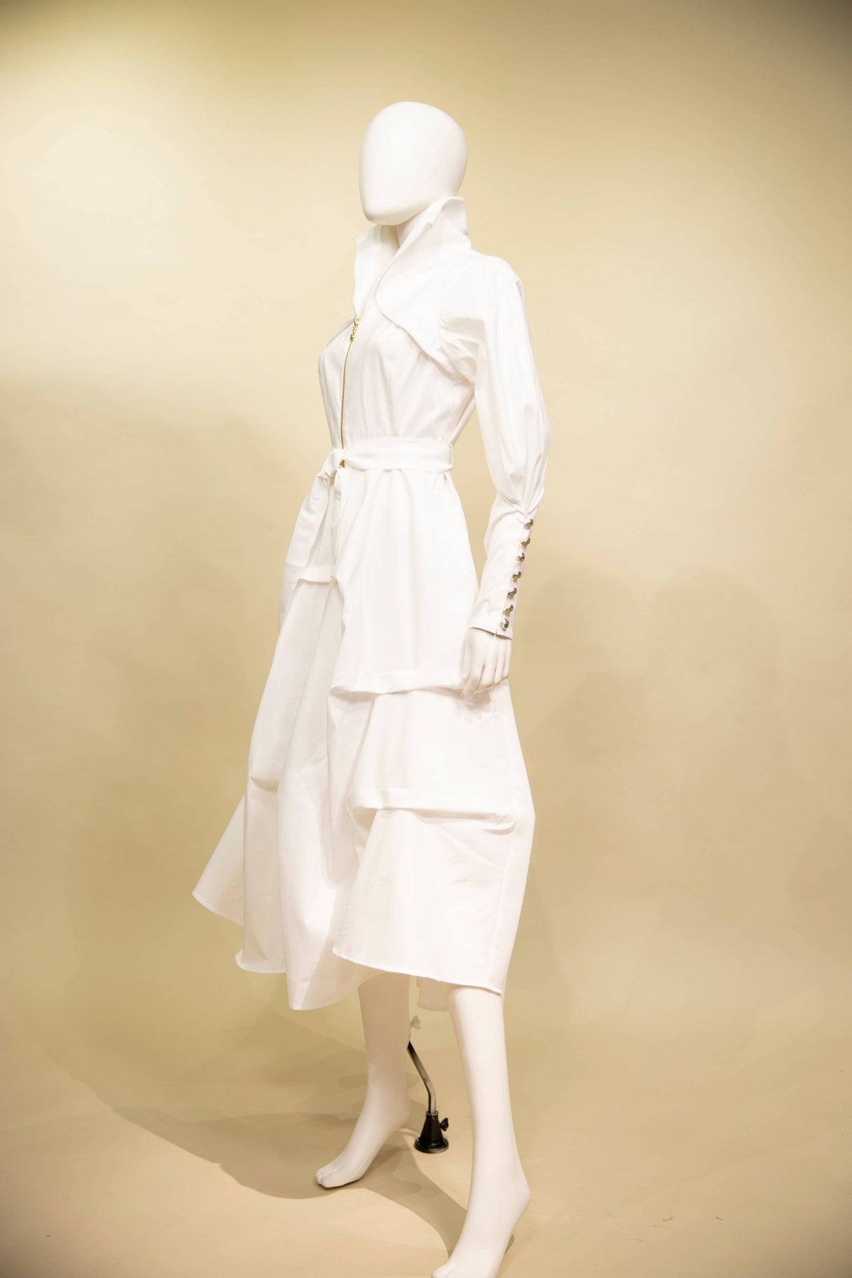 Stretch Dupioni Sculptural Zip Pleats Dress - F23011