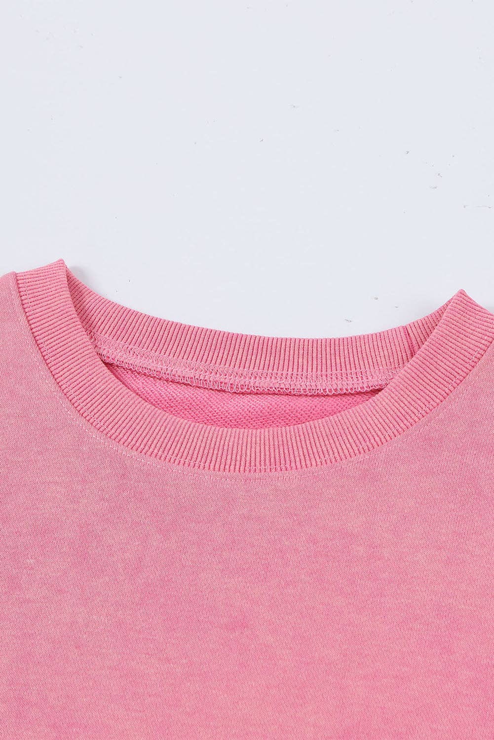 Pink Drop Shoulder Ribbed Trim Oversized Sweatshirt: Pink / M / 75%Polyester+25%Cotton