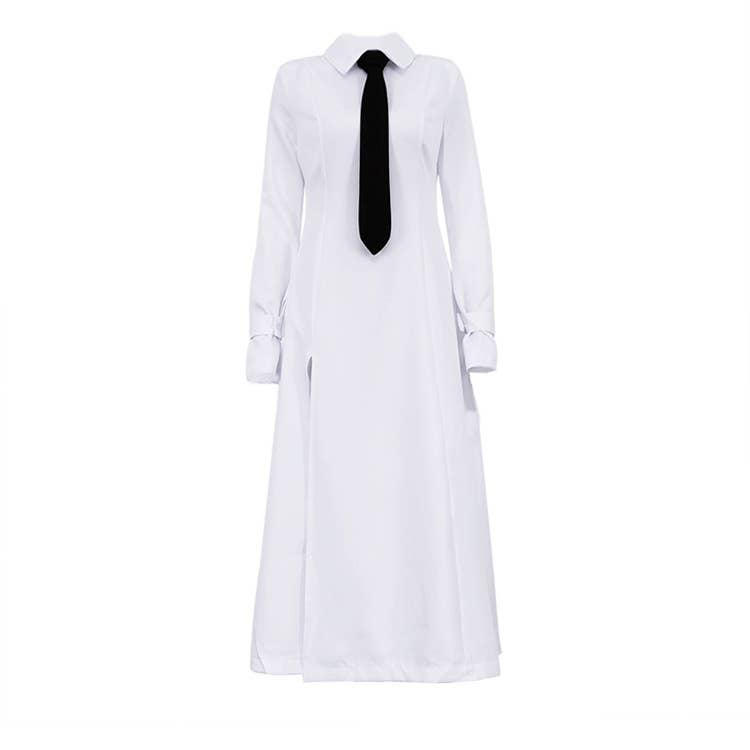 New style preppy necktie dress with lapel slit