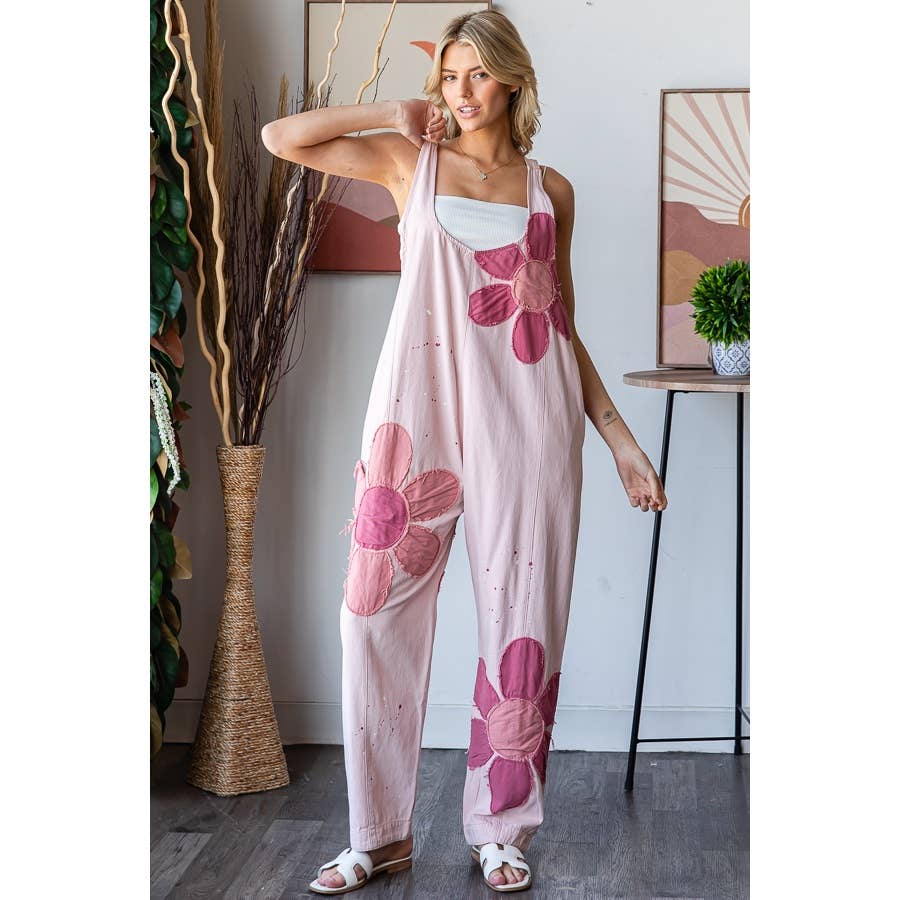 WASHED BIG FLOWER PATCHWORK OVERALL