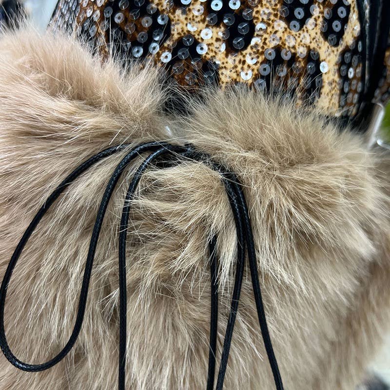 59Y Leopard Sequin Tube Top with Eco-Fur Three-Piece Set