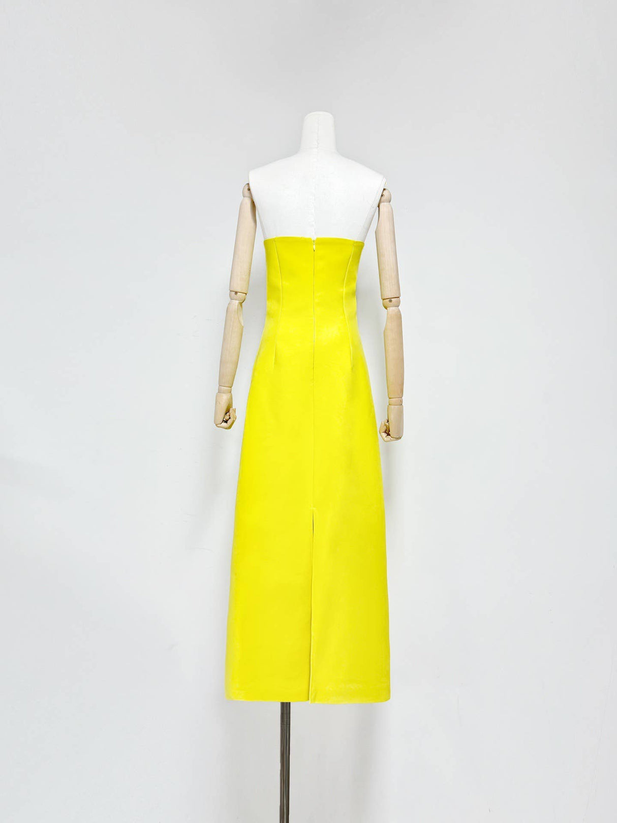 47Y Yellow Retro Tube Top Dress with 3D Floral Embroidery