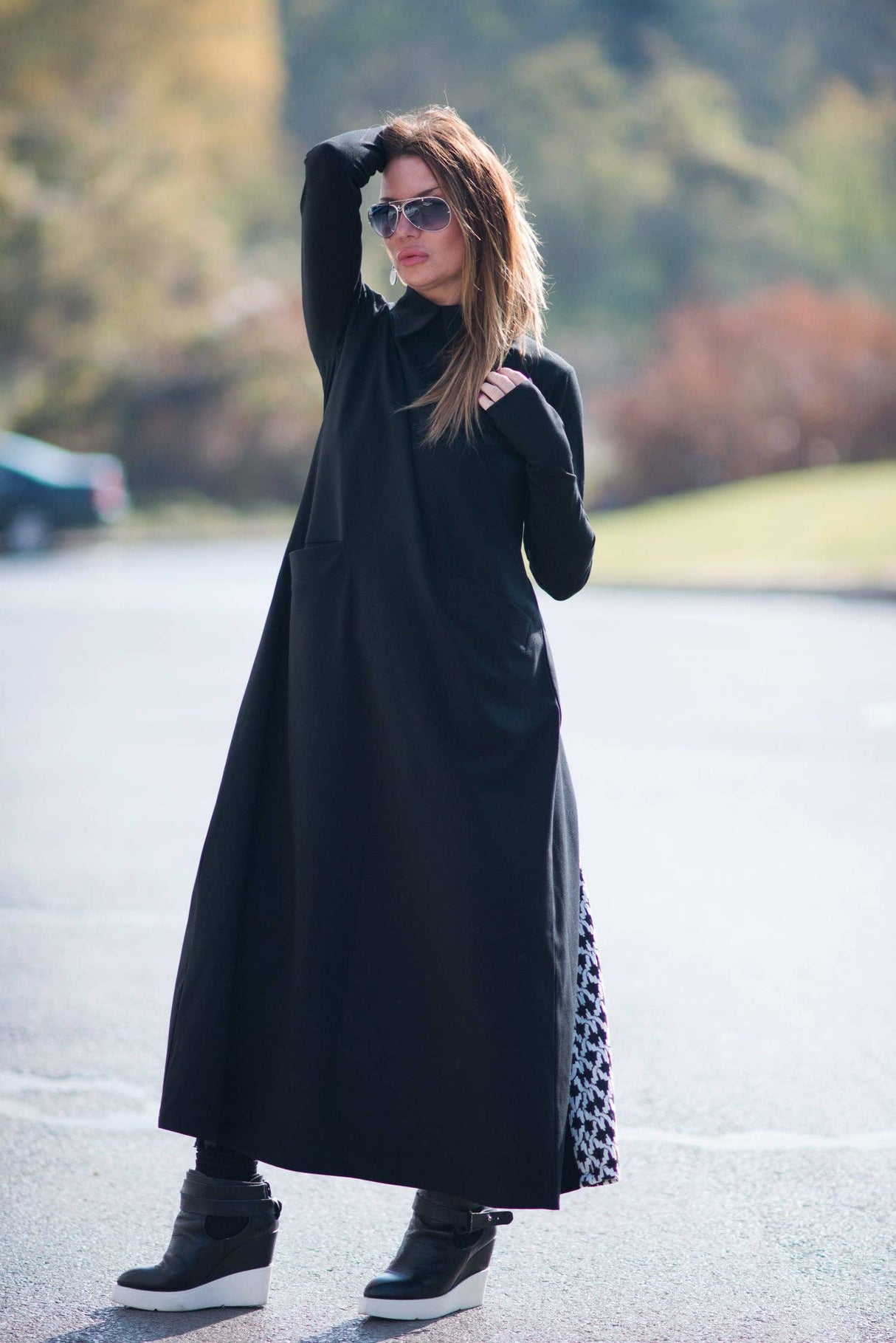 Black Long Plaid Winter Dress ROSA