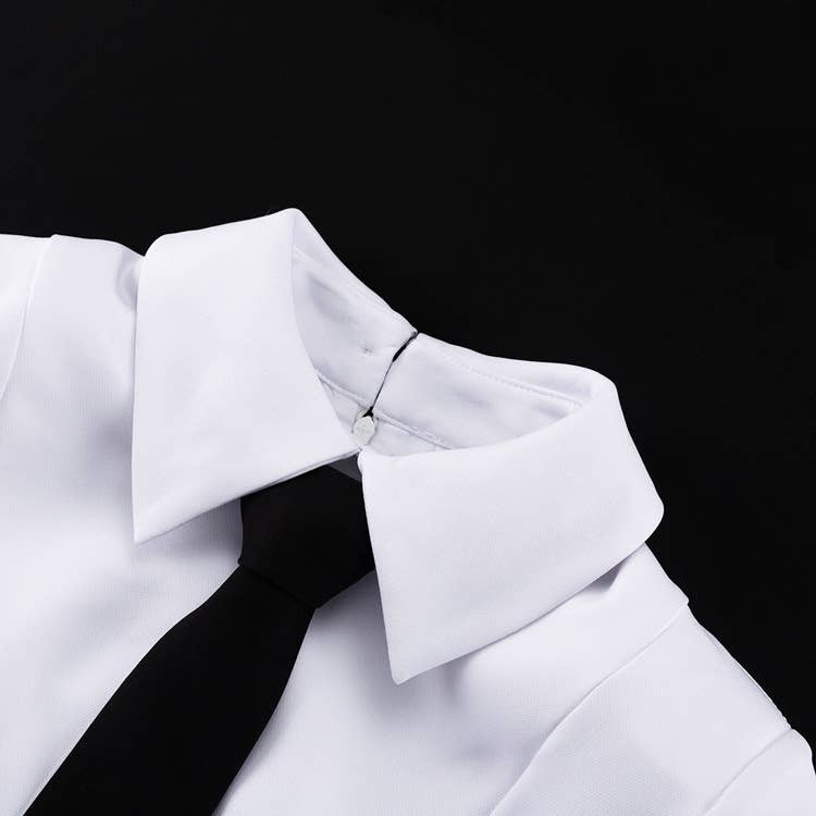 New style preppy necktie dress with lapel slit