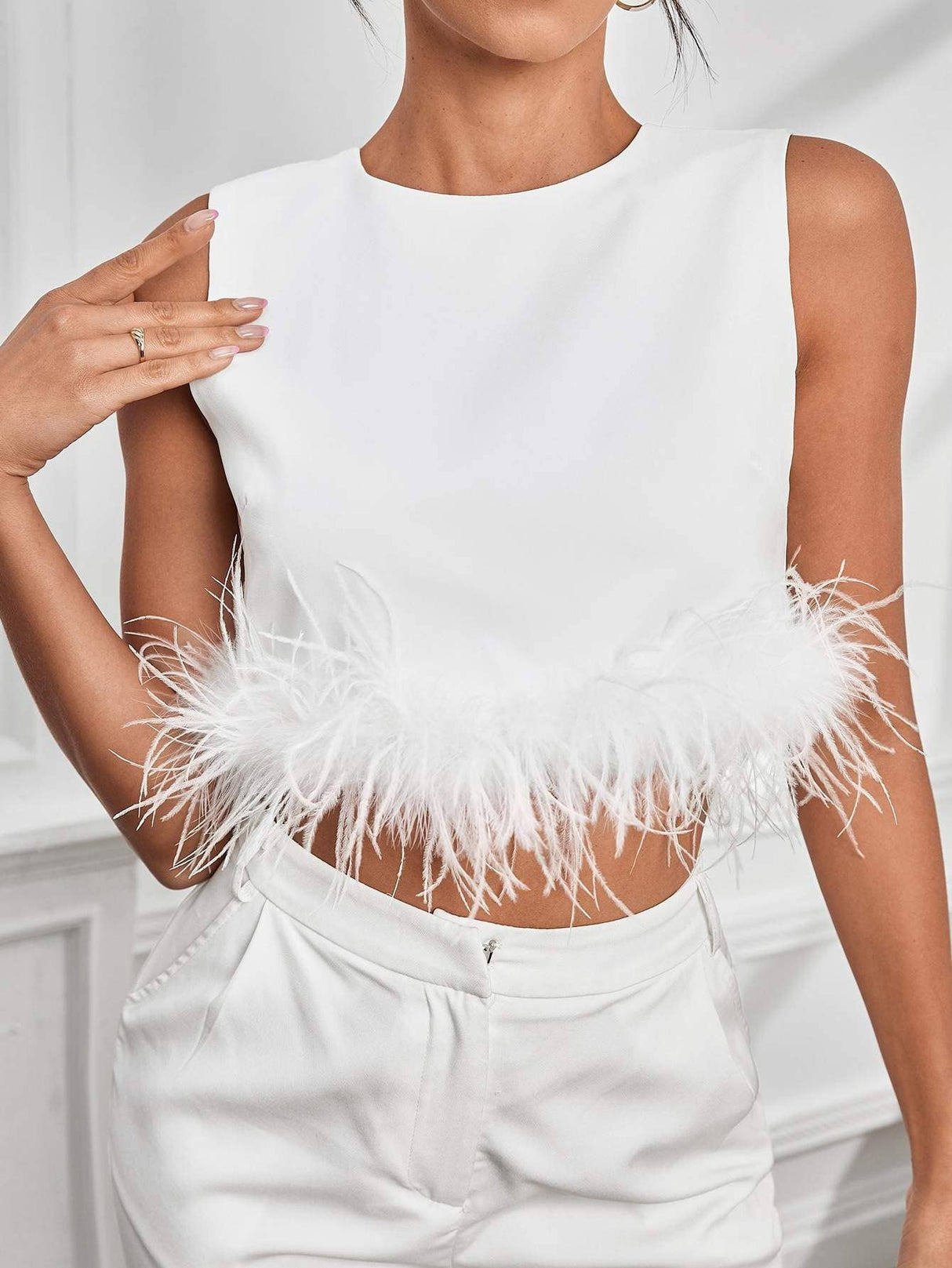 Fuzzy trim tank top