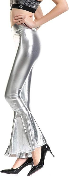 BLACK FAUX LEATHER LEGGINGS FLARING BELL BOTTOMS