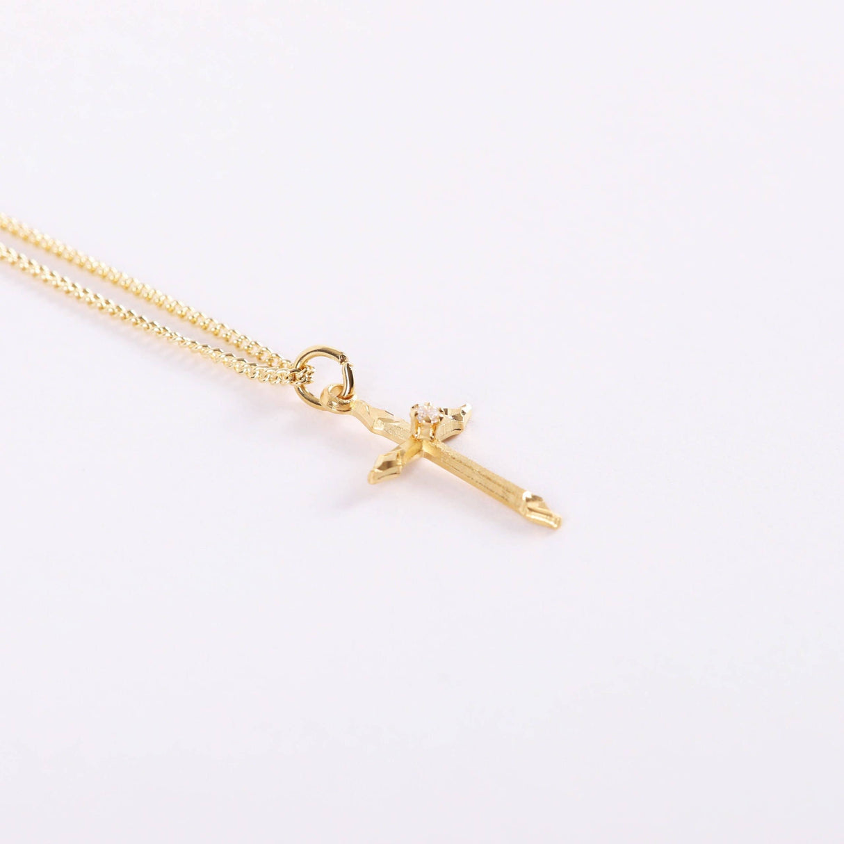Necklace Cross Stone Gold Over SS 16-18" Gold Plated Brass C