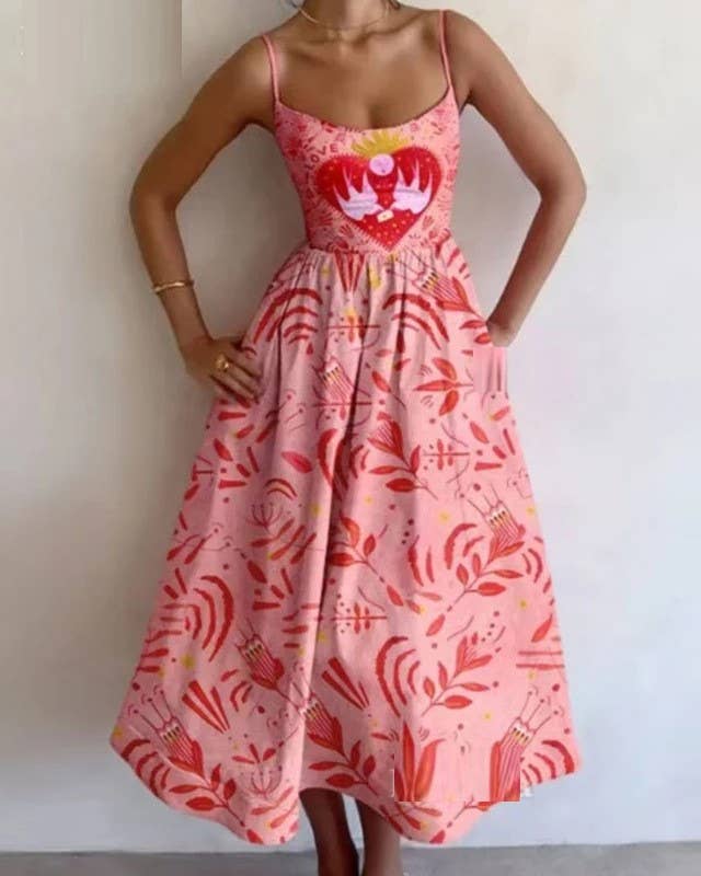 Summer Fashion Prnt Sexy Style Slip Long Dress