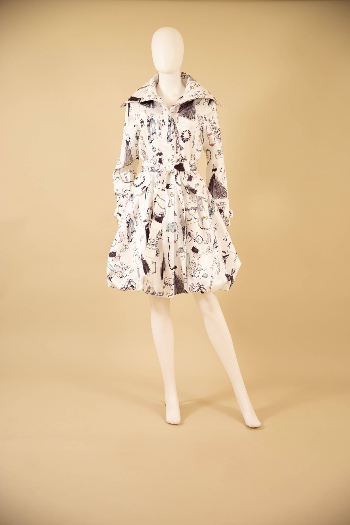 Printed Dupioni Bubble Coat Dress Fully Lined Zipper - 11665