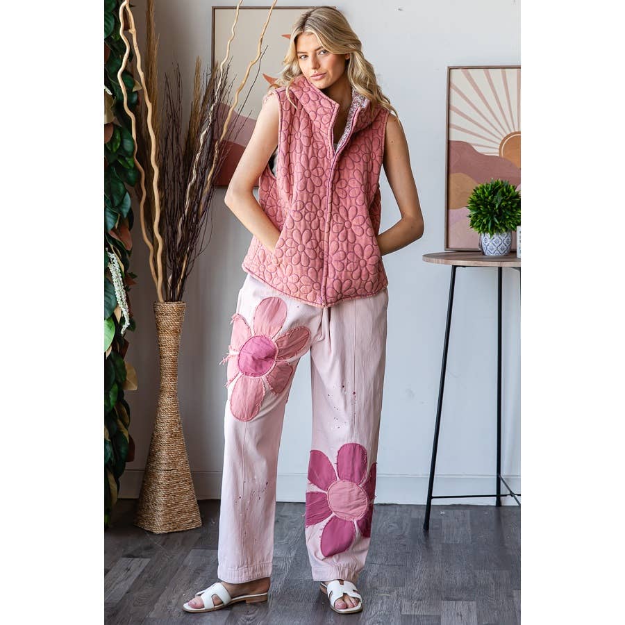 WASHED BIG FLOWER PATCHWORK OVERALL