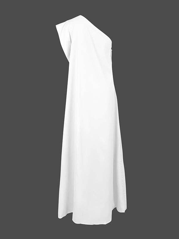 Loose Asym Solid Split One-Shoulder Maxi