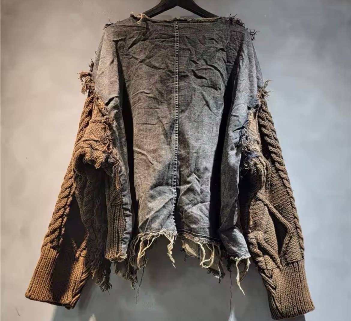 Textured Sweater with Denim Trim-Shacket