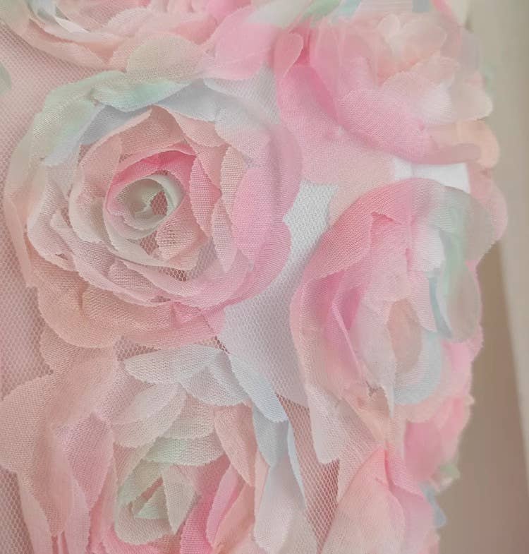 DR508 3D Rose Lace Pink Off-shoulder Holiday Suspender Dress