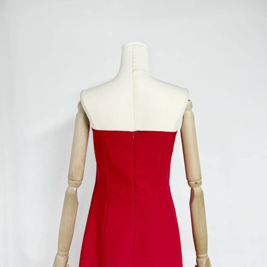 47Y Yellow Retro Tube Top Dress with 3D Floral Embroidery