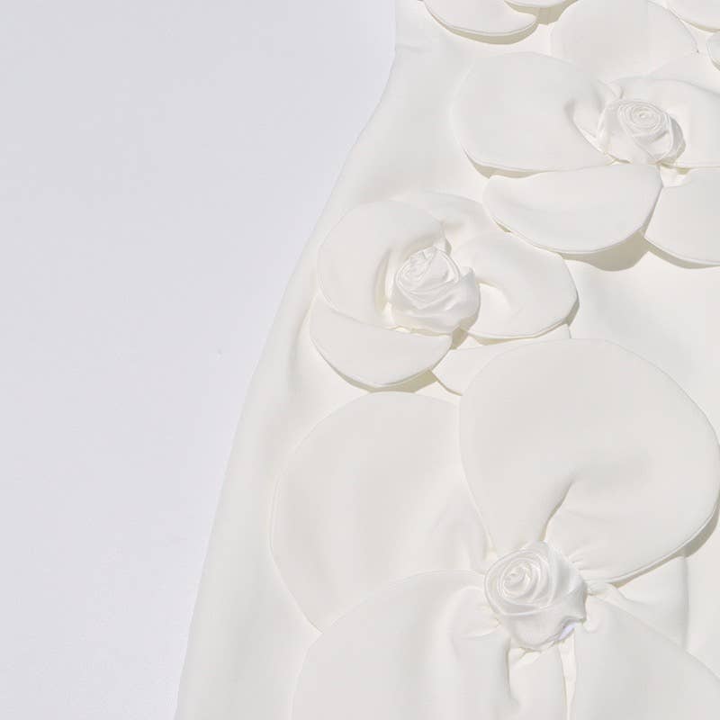 DR575Y Elegant 3D Floral Tube Top Short Summer Dress