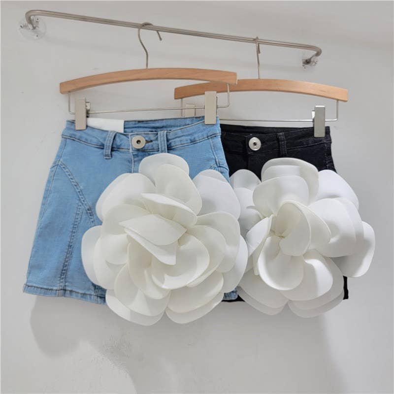 SK057Y Spring and Summer 3D Large Flower Denim Short Skirt