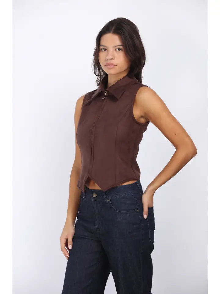 56090 Suede Shell Zipper Vest