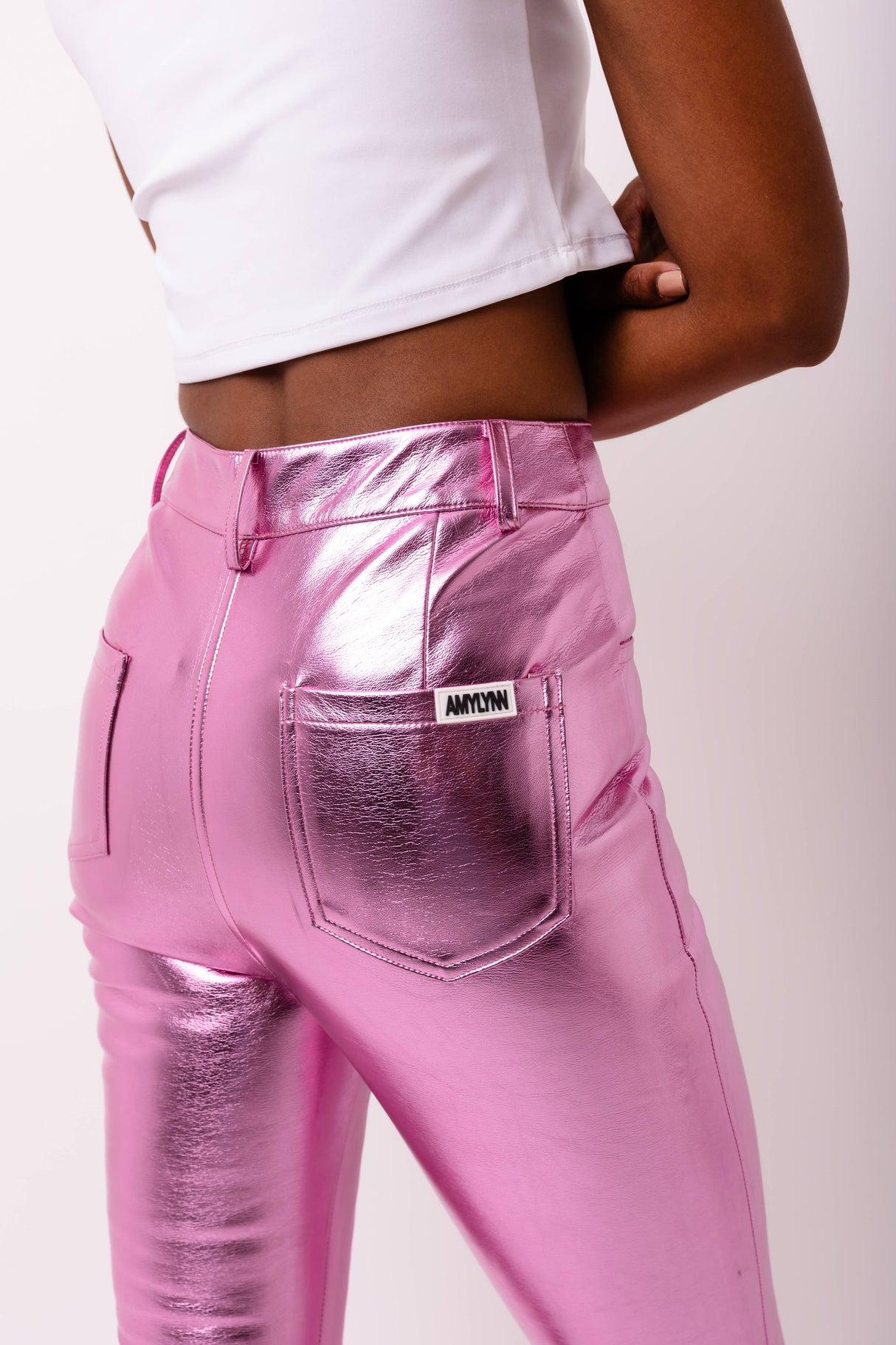 Lupe Metallic Faux Leather Slim Fit Pants