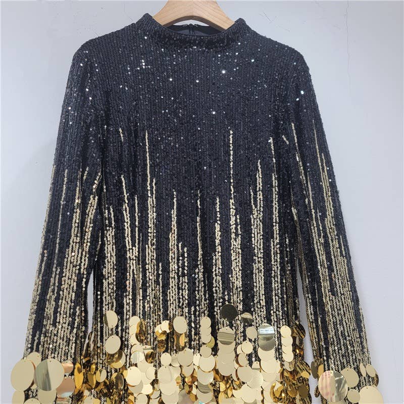 SY679 Gold Sequin Statement Mini Dress Glam Party Look