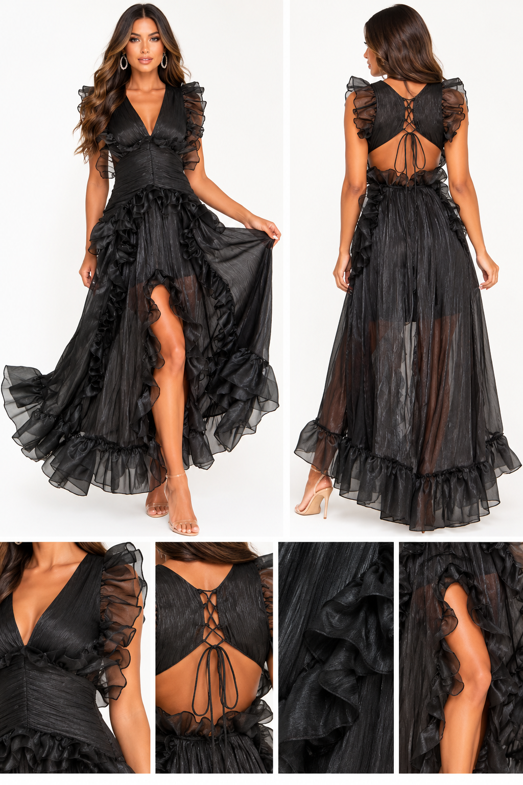 HD2877 All Over Ruffle High Low Dress